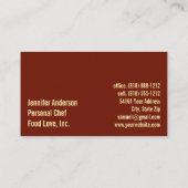 Persönlicher Koch Sous Koch Restaurant Visitenkarte (Rückseite)