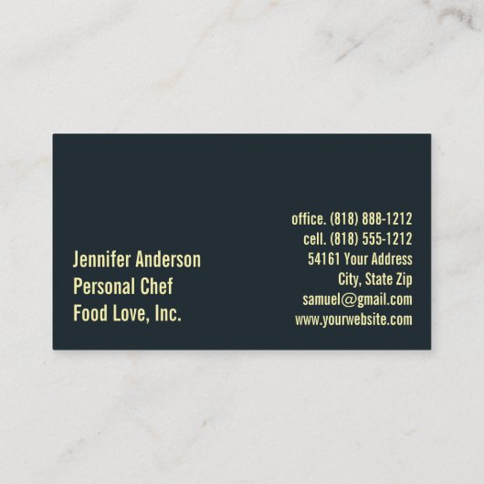 Persönlicher Koch Sous Koch Restaurant Visitenkarte (Rückseite)