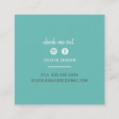 PERSÖNLICHER KONTAKT Fett-Kronen-Türkis Quadratische Visitenkarte (Rückseite)