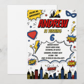 Persönlicher moderner Comic-Helden-Geburtstag Einladung (Vorne/Hinten)
