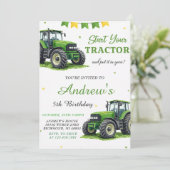 Persönlicher Moderner Grüner Traktor Geburtstag Einladung (Stehend Vorderseite)
