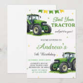 Persönlicher Moderner Grüner Traktor Geburtstag Einladung (Vorne/Hinten)