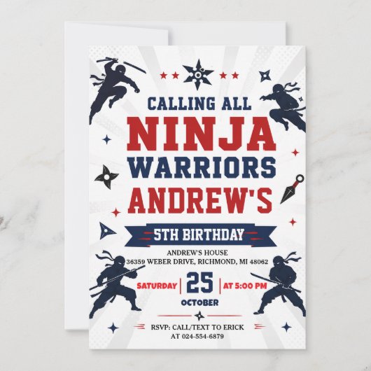 Persönlicher moderner Ninja Warrior Geburtstag Einladung (Vorderseite)