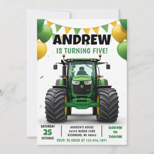 Persönlicher moderner Traktor Geburtstag Einladung (Vorderseite)