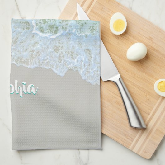 Persönlicher Name, Aquamarin und weiß, sanfte Stra Geschirrtuch (Viertel Falte)