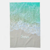 Persönlicher Name, Aquamarin und weiß, sanfte Stra Geschirrtuch (Vertikal)