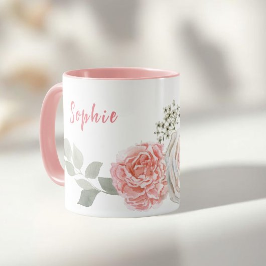 Persönlicher Name Delicate Pastel Watercolor Blume Tasse