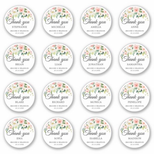 Persönlicher Name des Hochzeitsgast Vielen Dank Aufkleber (Vorderseite)