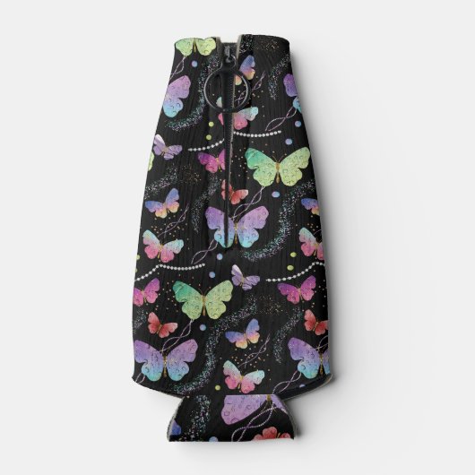 Persönlicher Name Elegant Lila Schmetterlinge Flaschenkühler (Rückseite)