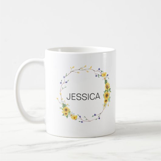 Persönlicher Name Elegante Blumenblume Wreath Kaffeetasse (Links)