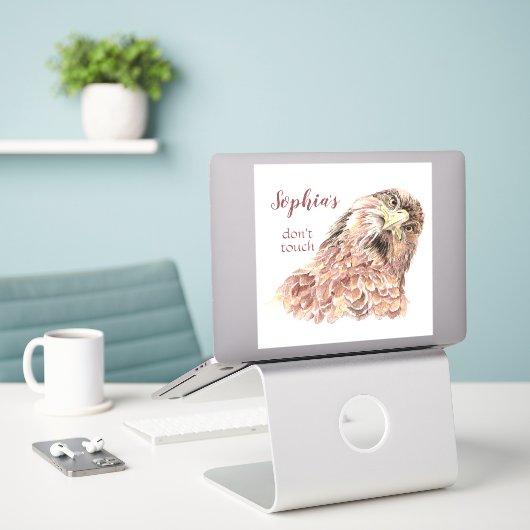 Persönlicher Name Fun Watercolor Hawk Aufkleber (Laptop auf Schreibtisch)