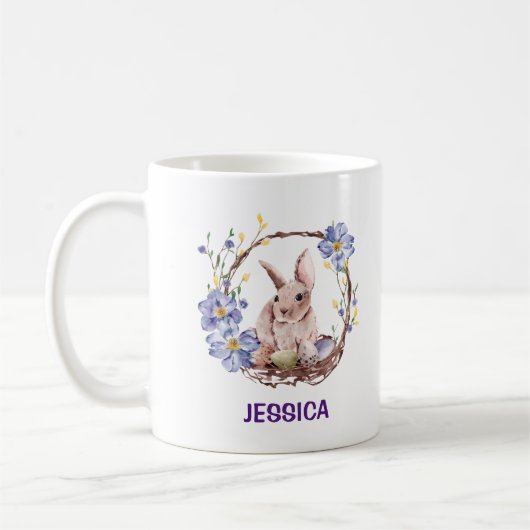 Persönlicher Name Funny Bunny Happy Oaster Kaffeetasse (Links)