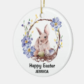 Persönlicher Name Funny Bunny Happy Oaster Keramik Ornament (Links)