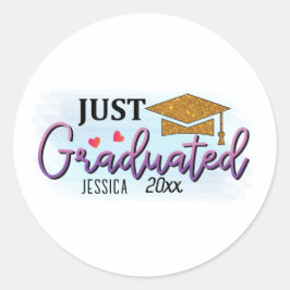 Persönlicher Name gerade graduiert 2023 Runder Aufkleber