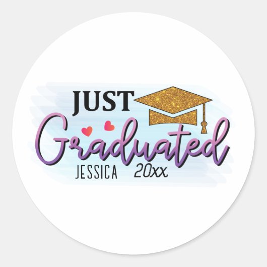 Persönlicher Name gerade graduiert 2023 Runder Aufkleber (Vorderseite)