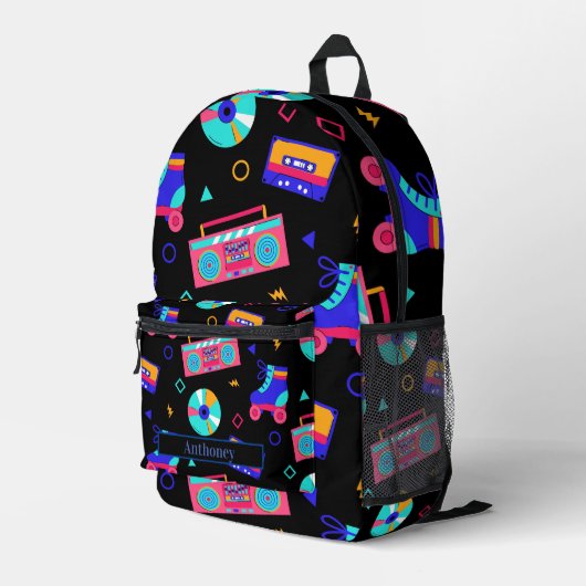 Persönlicher Name im Retro-80er-Thema Bedruckter Rucksack (Rückseitige Ecke Rechts)