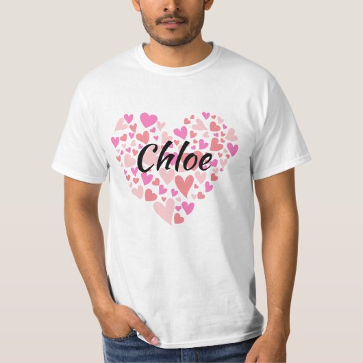 Persönlicher Name mit Herzen T-Shirt (Vorderseite)