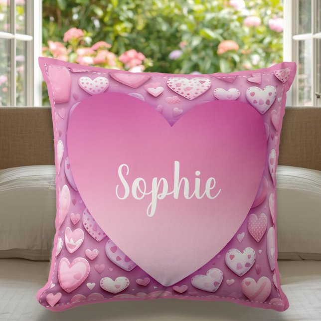 Persönlicher Name Rosa Herz Kissen (Personal Name Pink Heart Throw Pillow)
