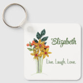 Persönlicher Name, Zitat, Blume auf Papier, Metall Schlüsselanhänger (Vorderseite)