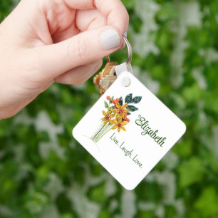 Persönlicher Name, Zitat, Papier-Blumen, Metall Schlüsselanhänger