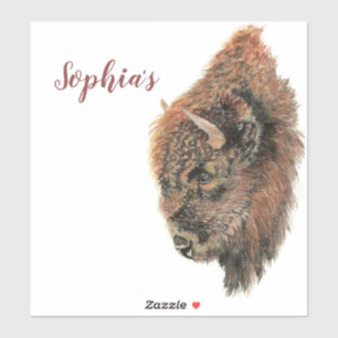 Persönlicher Namen-Aquarell-Büffel, Bison-Tier Aufkleber