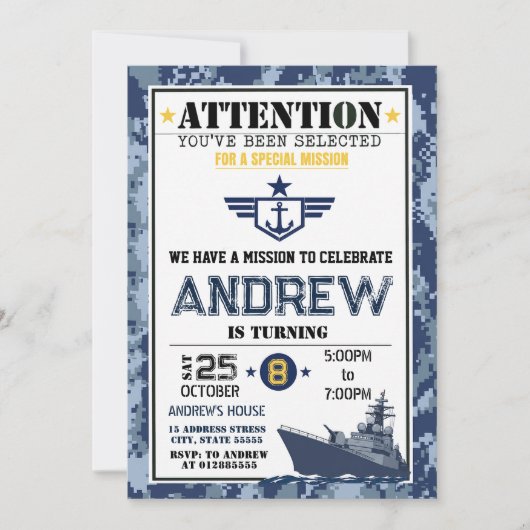 Persönlicher Navy-Geburtstag Einladung (Vorderseite)