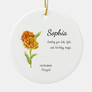 Persönlicher Oktober-Ringelblumen-Geburtstag Keramik Ornament