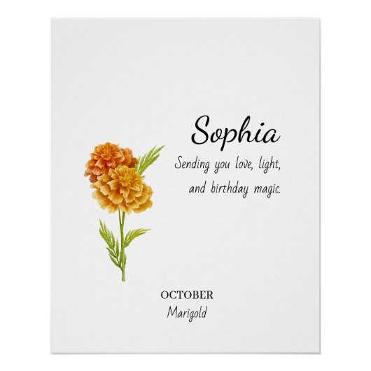 Persönlicher Oktober-Ringelblumen-Geburtstag Poster (Vorderseite)