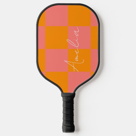 Persönlicher orangefarbener Check Pickleball Schläger (Vorderseite)