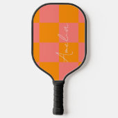 Persönlicher orangefarbener Check Pickleball Schläger (Rückseite)