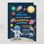 Persönlicher Outdoor-Junge Galaxy Blast Off Geburt Einladung (Vorne/Hinten)