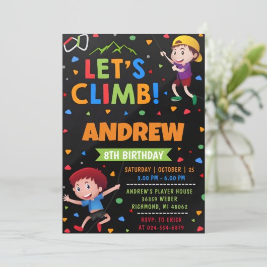 Persönlicher Rock Climbing Geburtstag Einladung (Stehend Vorderseite)