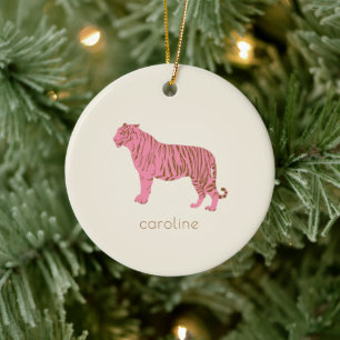 Persönlicher rosa Tiger Weihnachten Keramik Ornament