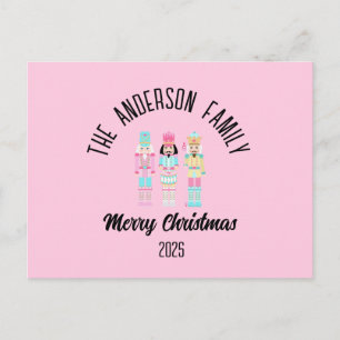 Persönlicher rosa Weihnachtsnussknacker in Pastell Feiertagspostkarte