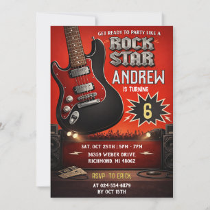 Persönlicher Rot Schwarz Rock and Roll Geburtstag Einladung
