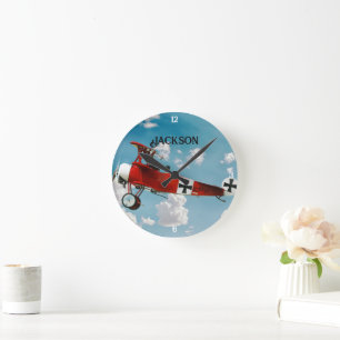 Persönlicher Roter Baron Fokker Runde Wanduhr