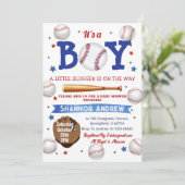 Persönlicher Schwung auf Baseball Team Baby Dusche Einladung (Stehend Vorderseite)