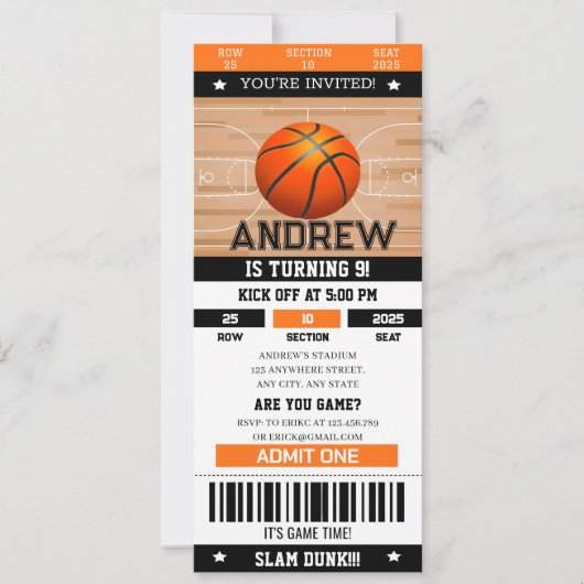 Persönlicher Slam Dunk Birthday Bash Sport Ticket Einladung (Vorderseite)