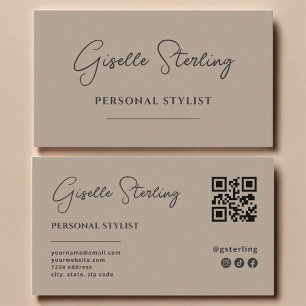 Persönlicher Stylist Neutral Taupe Script QR Code Visitenkarte