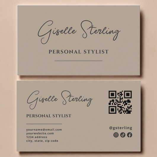 Persönlicher Stylist Neutral Taupe Script QR Code Visitenkarte