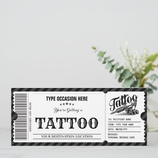 Persönlicher Tattoo erhält einen Geschenkgutschein Einladung (Stehend Vorderseite)