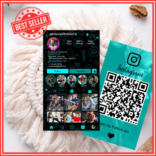 Persönlicher Trainer Instagram QR in Fett Blau und Visitenkarte
