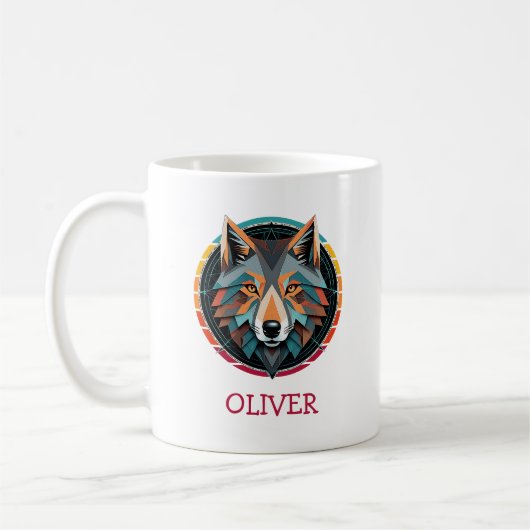 Persönlicher Umarmung des geometrischen Wolfs Kaffeetasse (Links)