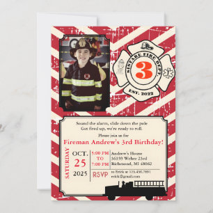 Persönlicher Vintage-Feuerwehrmann-Geburtstag mit Einladung