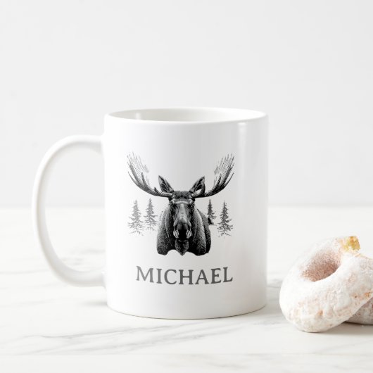 Persönlicher Wald-Elch im Winter Kaffeetasse (Mit Donut)
