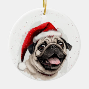 Persönlicher Weihnachts Pug Hund Keramik Ornament
