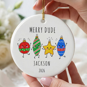 Persönlicher Weihnachtsanhänger Merry Dude für Jun Keramik Ornament