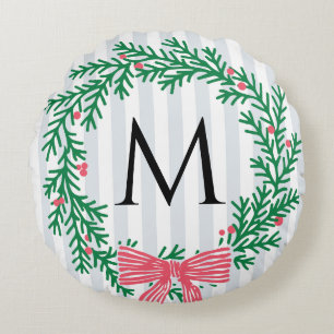 Persönlicher Weihnachtskranz mit Monogramm und Grü Rundes Kissen