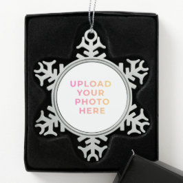 Persönlicher Weihnachtsschmuck | Foto, Name & Fami Schneeflocken Zinn-Ornament