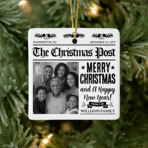 Persönlicher Weihnachtszeitungs-Schmuck, Familienf Keramikornament
